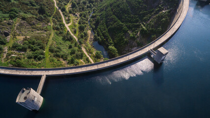 Top view of the dam of Vilarinho da Furna on Rio Homem, Portugal