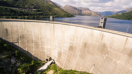 Aerial view of Dam of Vilarinho da Furna on Rio Homem, Portugal