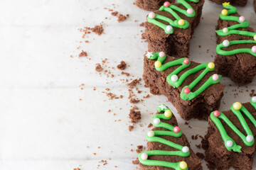 Brownie Christmas Trees on Light Table Selective Focus with Copy Space Left