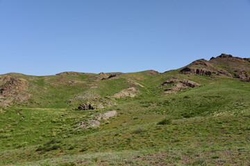 Fototapeta na wymiar Spring steppen landscape in Kazakhstan