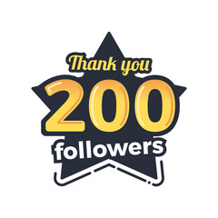 Two hundred followers goal badge. Isolated vector thank you design