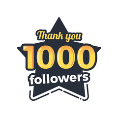 One thousand followers goal badge. Isolated vector thank you design