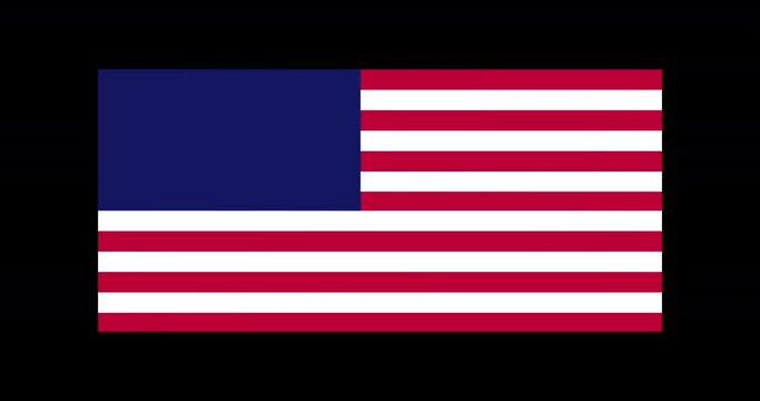 A flat United States of America flag animates on then off. With optional luma matte.  	