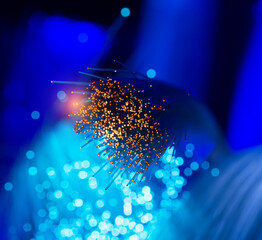 optical fibres dinamic flying from deep on technology background