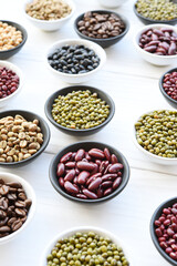 Different beans in bowl for background