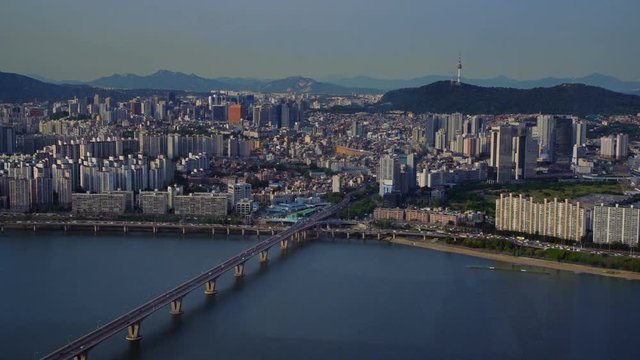 Aerial of city view of Seoul, South Korea 