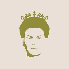 Front view silhouette of a princess or queen. Vector Illustration. Cute adolescent girl portrait. Fashion branding emblem