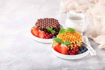 Wafers with berries. Selective focus. Copy space