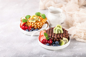 Wafers with berries. Selective focus. Copy space