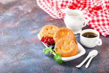 Biscuit cake. Selective focus. Copy space