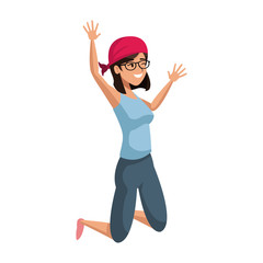 beautiful energetic young woman great leap vector illustration