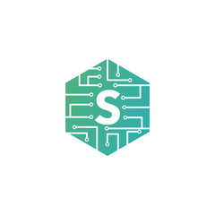 S Letter, Modern Chip Connection Logo Template Design