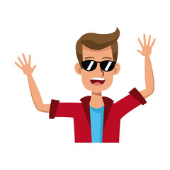 young man happy tourist traveling image vector illustration