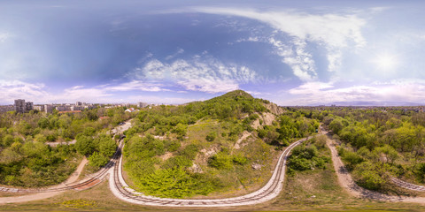 360 degrees aerial panorama of the Dzhendem tepe also known as Youth hill in Plovdiv, Bulgaria