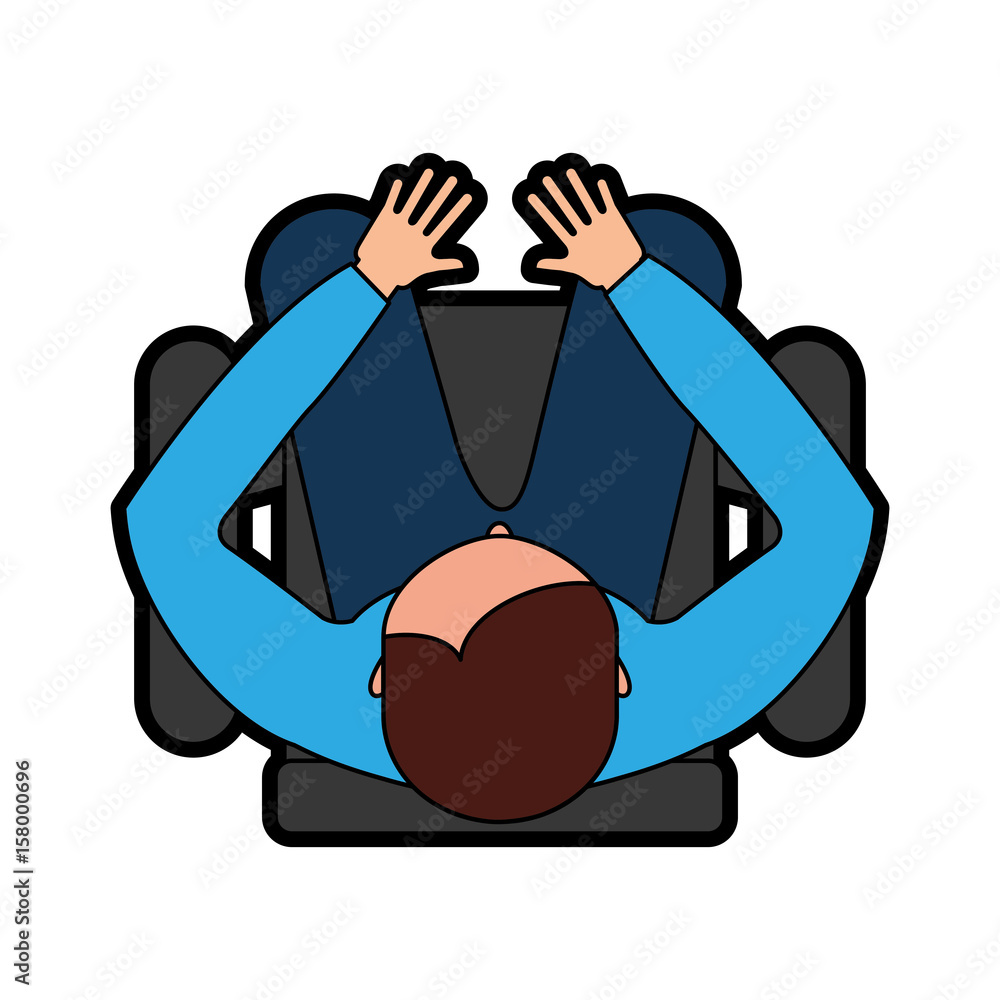 Poster top view man sitting cartoon vector graphic design