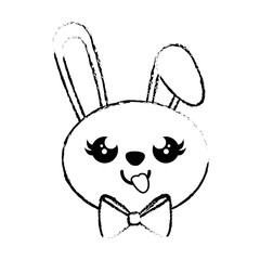 kawaii rabbit with decorative ribbon icon over white background. vector illustration