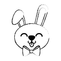kawaii rabbit with decorative ribbon icon over white background. vector illustration