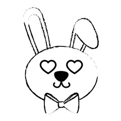 kawaii rabbit with decorative ribbon icon over white background. vector illustration