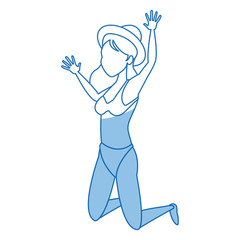 happy bikini woman jumping for joy tropical vacation vector illustration