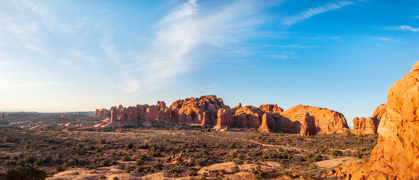 Natural Monuments Panorama in Arches National Park, Utah, USA.