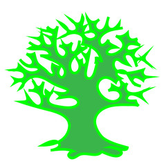 Tree without leaves prickly, silhouette, color green