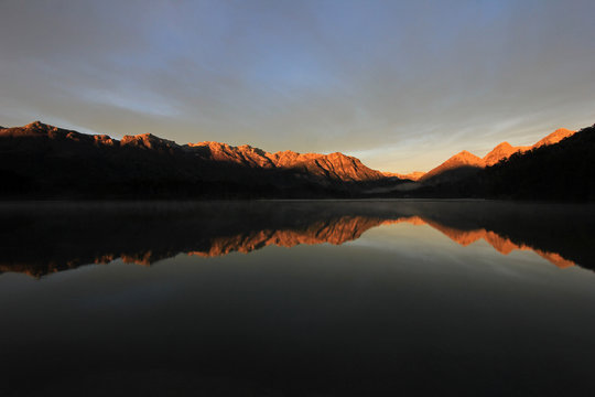 Sunrise at Lake Totoral in autumn, Lake District, Argentina