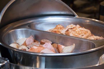  sausage food in dish buffet restaurant