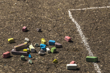 Crayons and drawing on the ground