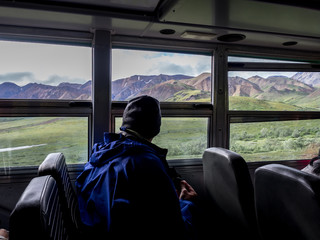 Man Riding Denali National Park Shuttle Bus