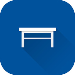 Coffee table icon. Flat design with long shadow. Vector. White table isolated on blue background.