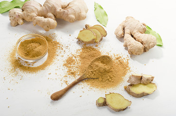 Fototapeta premium Ginger on a white wooden board