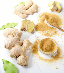 Ginger on white wooden board