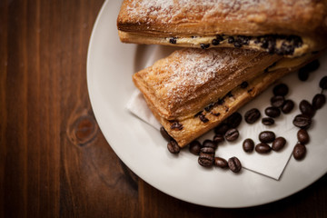 puff pastry with coffee beans fragrant puff bun powdered sugar bakery products sweet pastries
