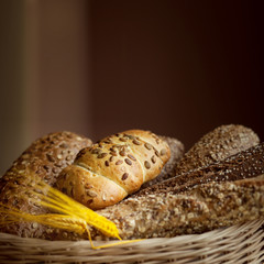 Fresh bread in the basket.