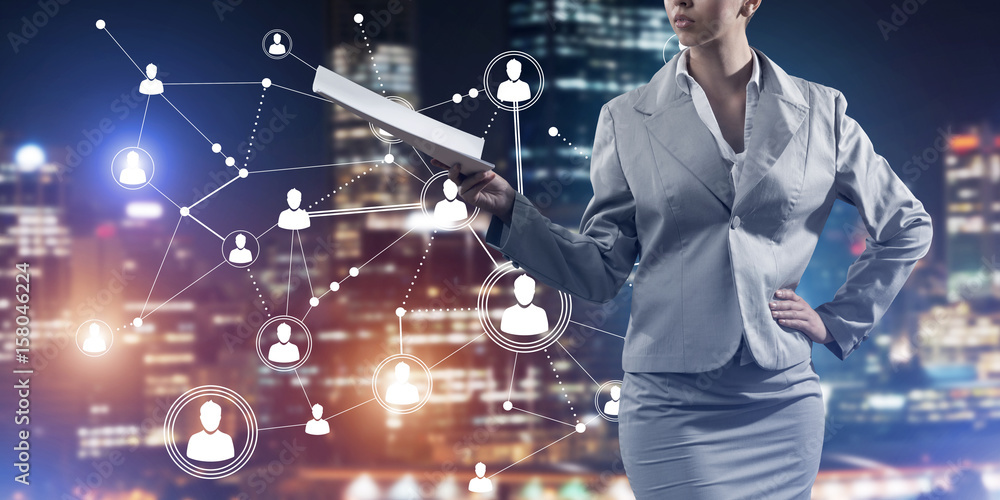 Poster concept of modern business networking that connect and cooperate people