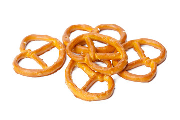 glazed and salted pretzels isolated on white background