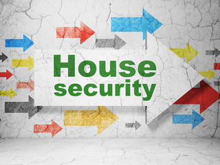 Safety concept: arrow with House Security on grunge wall background