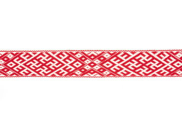 National symbols of Latvia - Lielvardes (name of the place in Latvia) traditional belt with historical ornaments. Belt of Lielvarde is most magnificent Latvia’s ethnographic belt  - obrazy, fototapety, plakaty