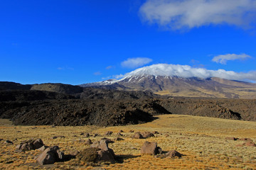 Snowcovered Volcano Tromen in northern Patagonia, Argentina