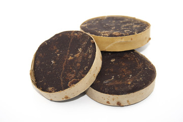 Gula Kabung mean Palm sugar, Jaggery isolated over white background