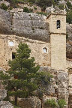 Sanctuary excavated on the rock. La Balma, Castellon. Spain