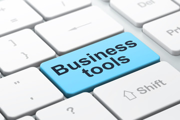 Business concept: Business Tools on computer keyboard background