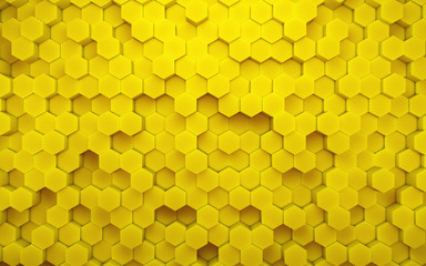 Abstract yellow honeycomb geometric pattern. 3d rendering