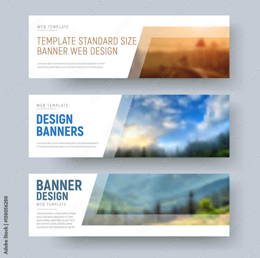 Aufkleber Design of standard white horizontal web banners with space for images and text.