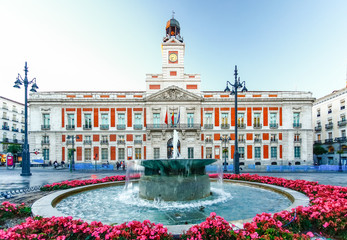 The old Post office at Puerta del Sol, Km 0, Madrid, Spain - obrazy, fototapety, plakaty