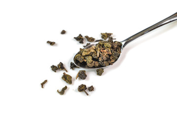 Oolong tea leaves on white background  - isolated