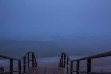 Foggy morning at the Baltic sea coast. Jastrzebia Gora, Poland