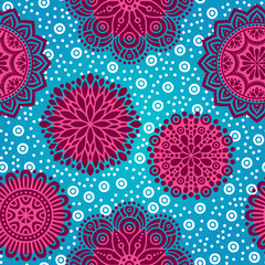 Ethnic floral seamless pattern with mandalas