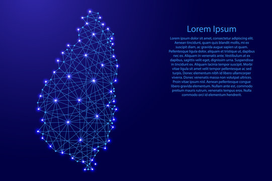 Map of Saint Lucia from polygonal blue lines and glowing stars vector illustration