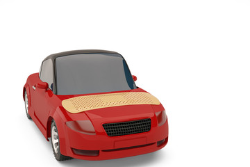 Band aid on red car.3D illustration.